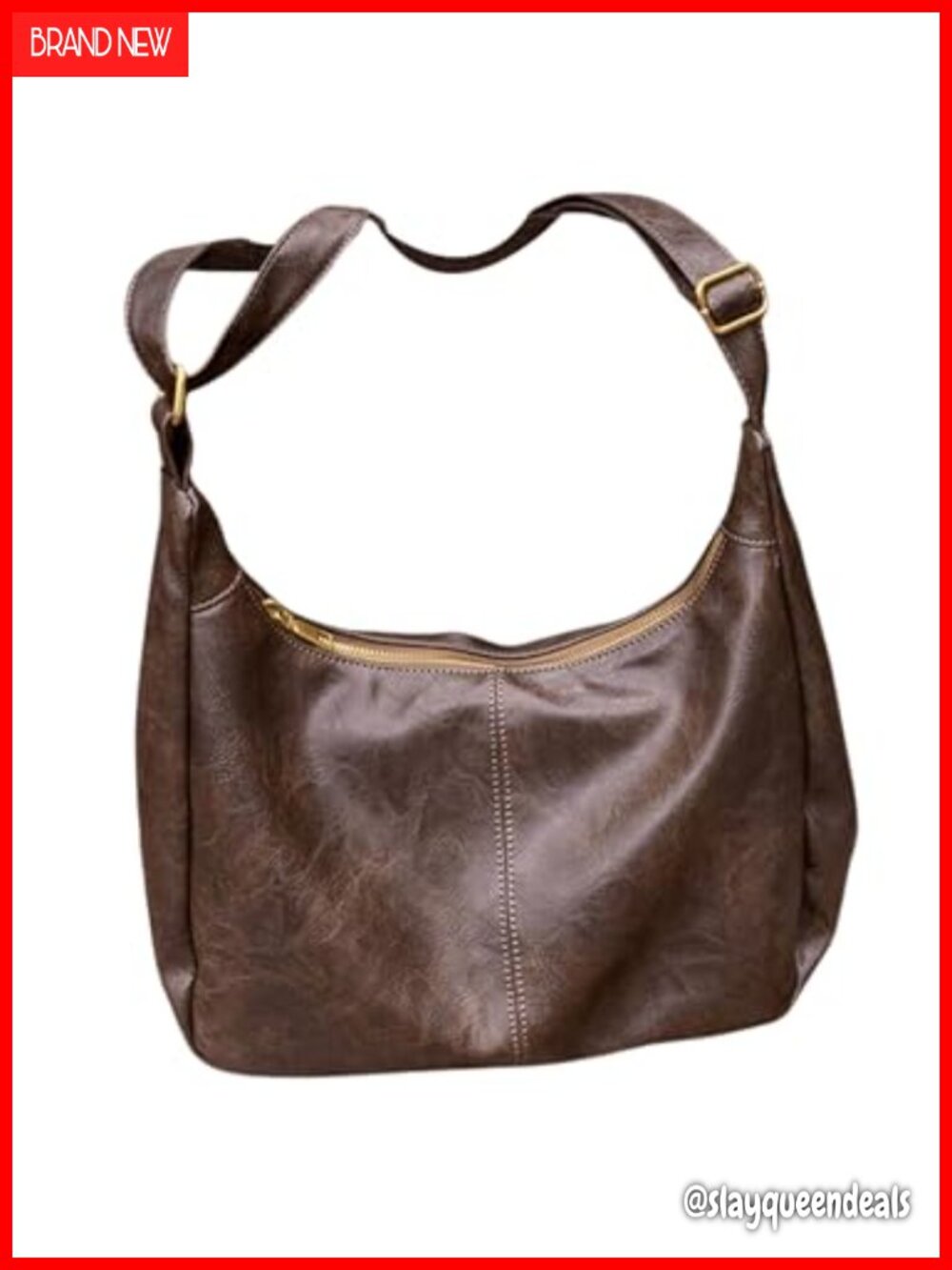 Soft PU Leather Crossbody Hobo Bag Vintage Slouchy Zipper Women's Handbag